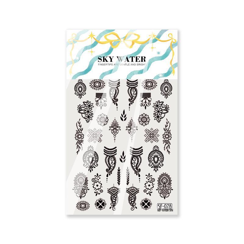Sky Cross Retro Baroque 6D Embossed Nail Art Stickers - Pharaoh's Eye Design with European Back Adhesive