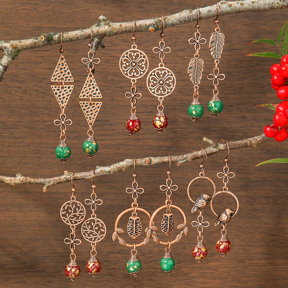 6 Pairs Vintage Dangle Earrings for Women Court Style Geometric New Year Festival Gifts Daily Wear Party Decors Versatile