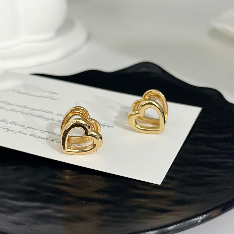 

Ins Style Hollow Hoop Earrings for Women Heart Geometric Double Sided Earrings Buckle Minimalist Personalized Party Zircon Gift