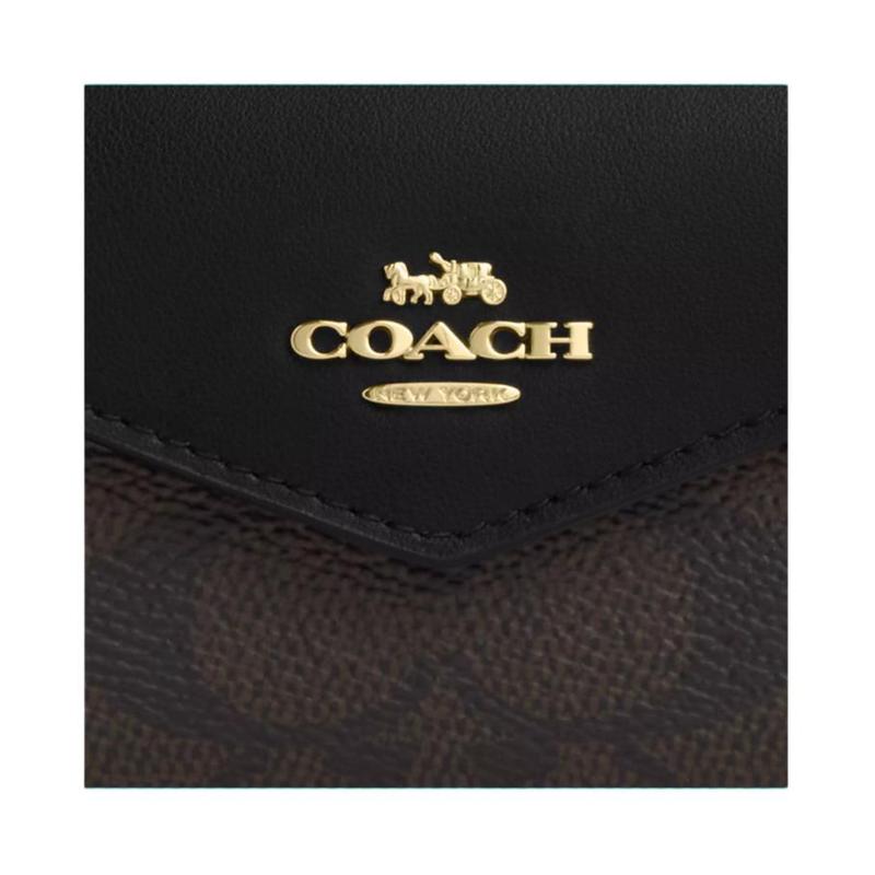 Coach Flap Card Case 10 Classic Car and Horse Logo Flip Coated Canvas Wallet Card Case Regular Women's Black