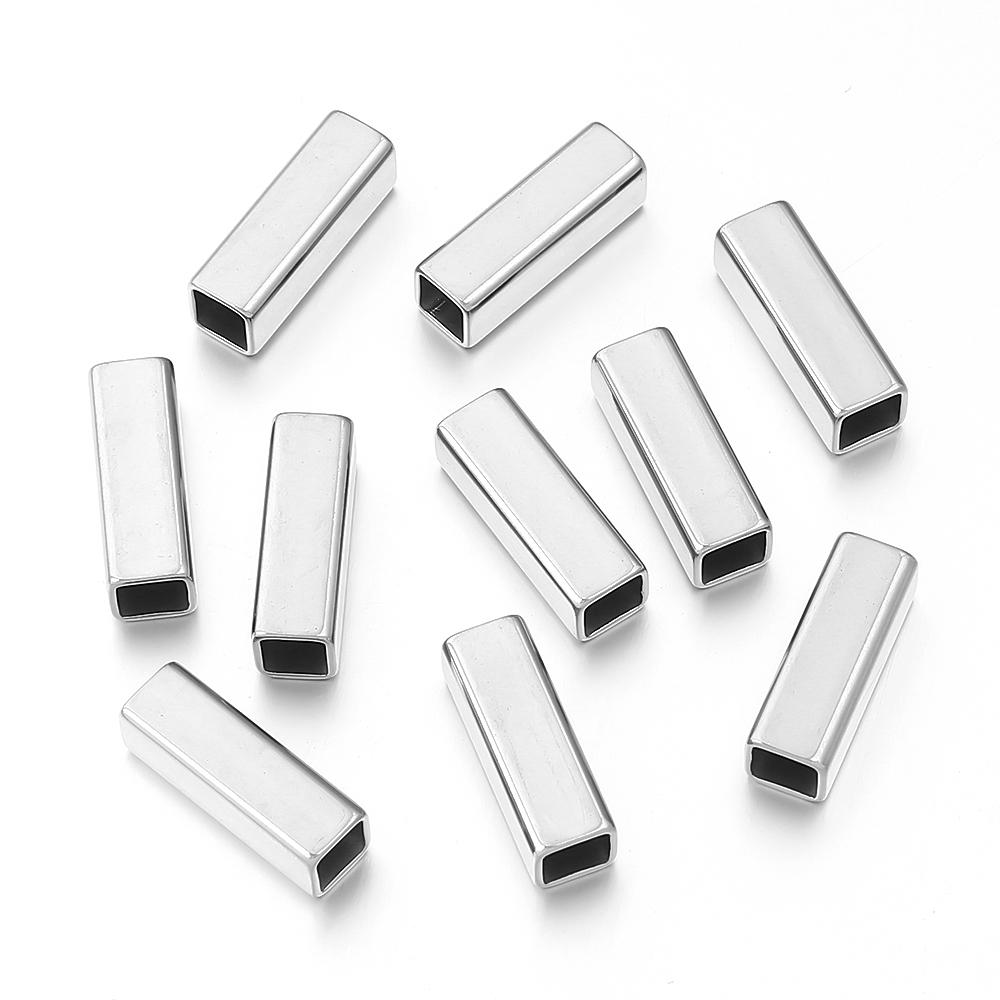 5-10pcs/lot Stainless Steel Positioning Long Tube Beads Rectangular Spacer Beads For DIY Bracelet Necklace Jewelry Wholesale