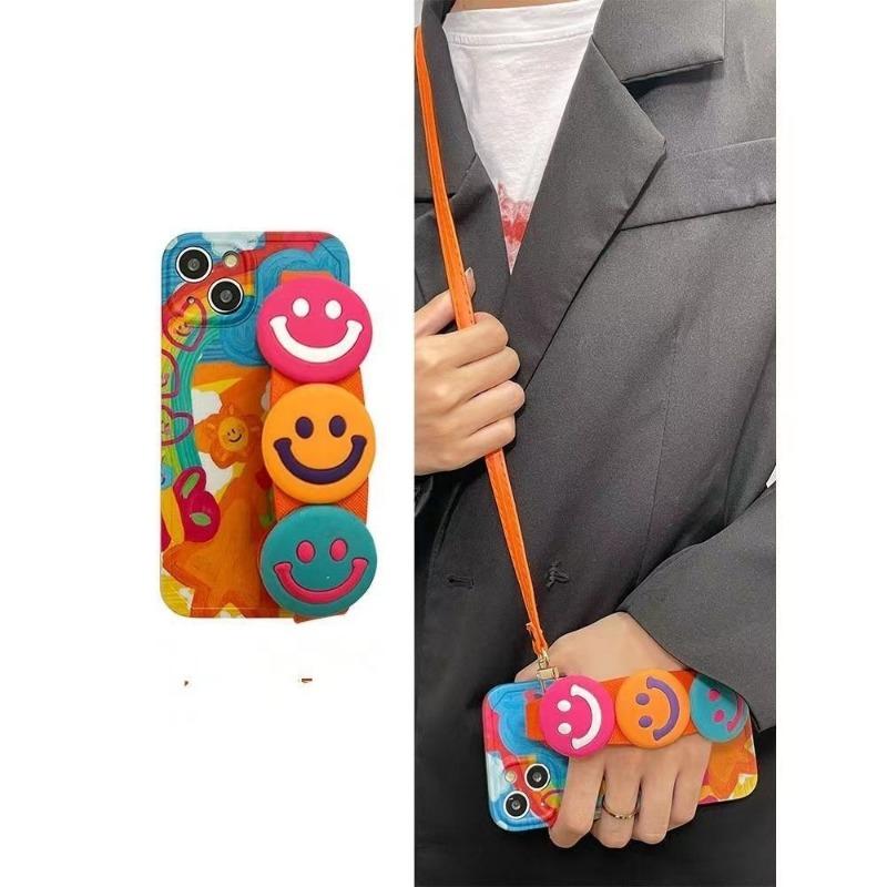 Graffiti Flower Wrist Strap Crossbody Full Coverage Phone Case For Iphone 13 14 15 16 17 Pro Max