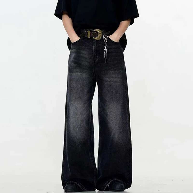 STREETRICH Simple Men's Denim Trousers Solid Color Washing American Style Casual Pants Straight Leg Baggy Male Jeans