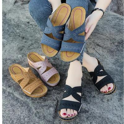 Yeni Yaz Kadın Kama Sandalet Premium Ortopedik Burnu açık Sandalet Vintage kaymaz Deri Rahat Kadın Platformu Retro Ayakkabı