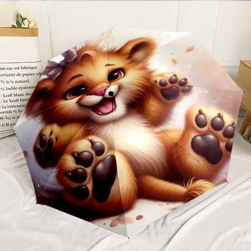 Lion Cub With Bow 8-Frame for Travel, camping, Casual Lightweight Portable Umbrella, Essential for every family Holidays Birthday Gift