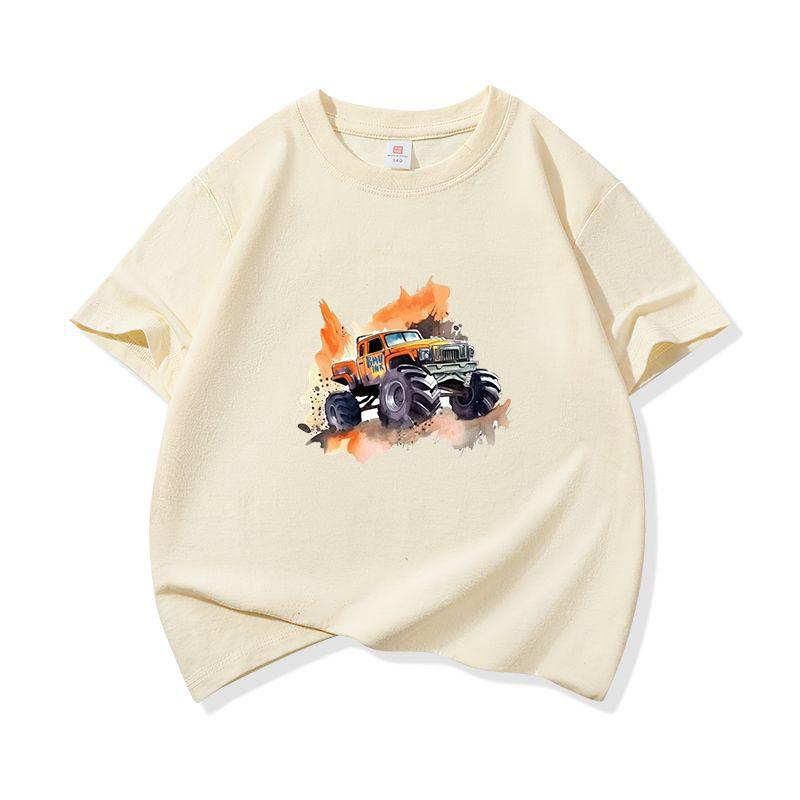 Kids Cotton T Shirt Bold Splash Offroad Car Print Crew Neck Short Sleeve Tee Casual Breathable Boys Girls Summer Tops
