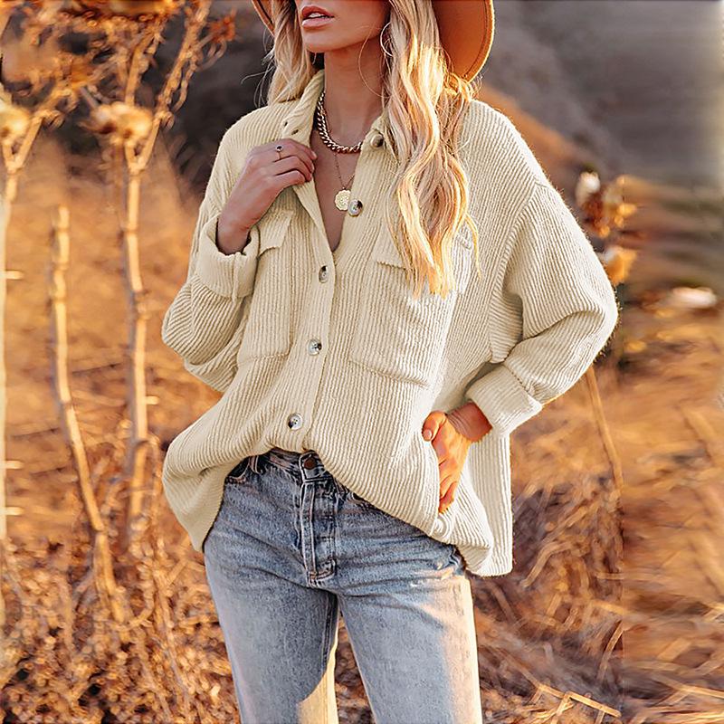 Women's 2026 Autumn/Winter Corduroy Long Sleeve Pocket Cardigan