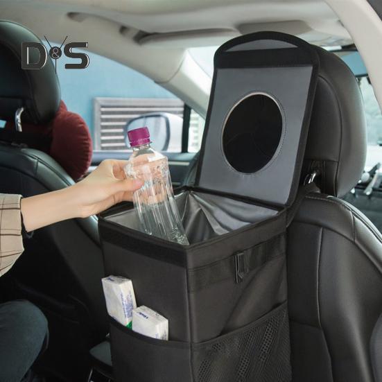 Coș de gunoi pentru mașină cu capac etanșat Coș de gunoi pentru vehicule de mare capacitate Buzunare pentru agățat cutie de gunoi auto impermeabilă