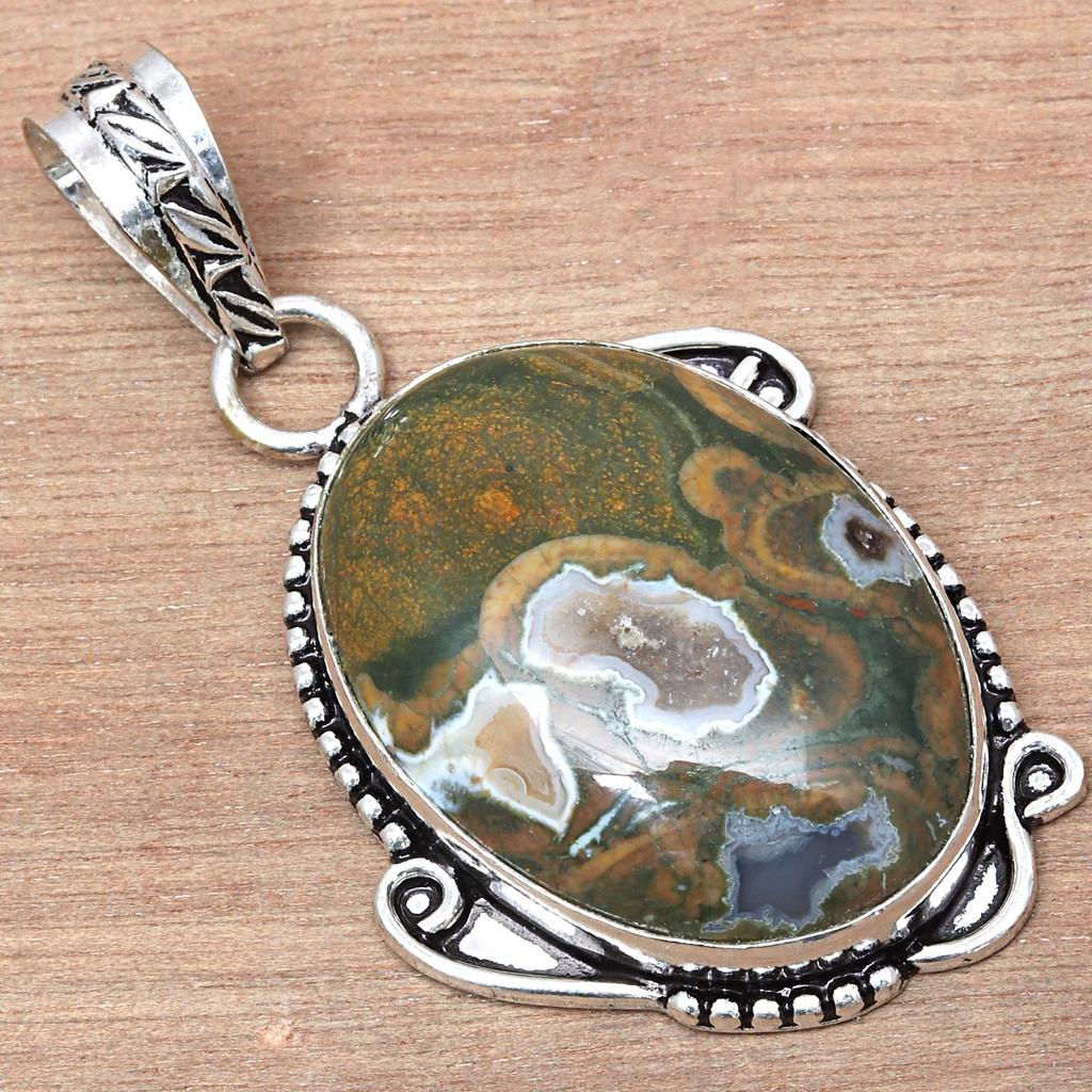 Pendant Rain Forest Jasper Gemstone Valentine'Day Ethnic Silver Jewelry 2"