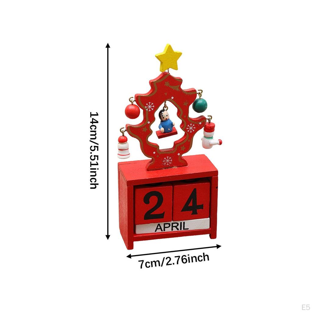 Christmas Calendar Desk Decoration, Calendar,Rustic with Number Blocks Tabletop for Office Living