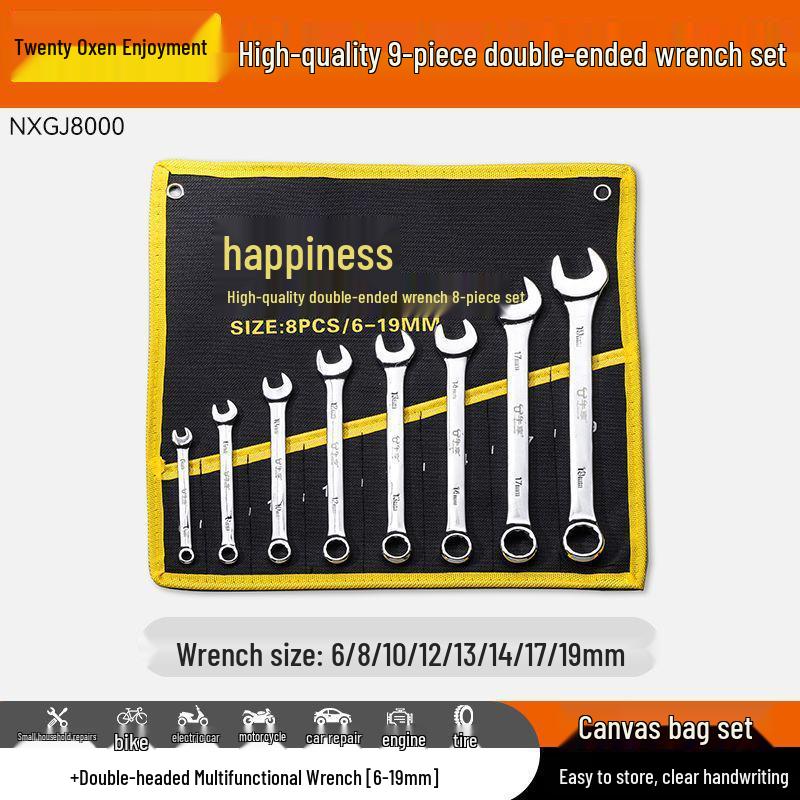 10-Piece Double-Head Wrench Set - Chrome Vanadium Steel for Automotive Repair