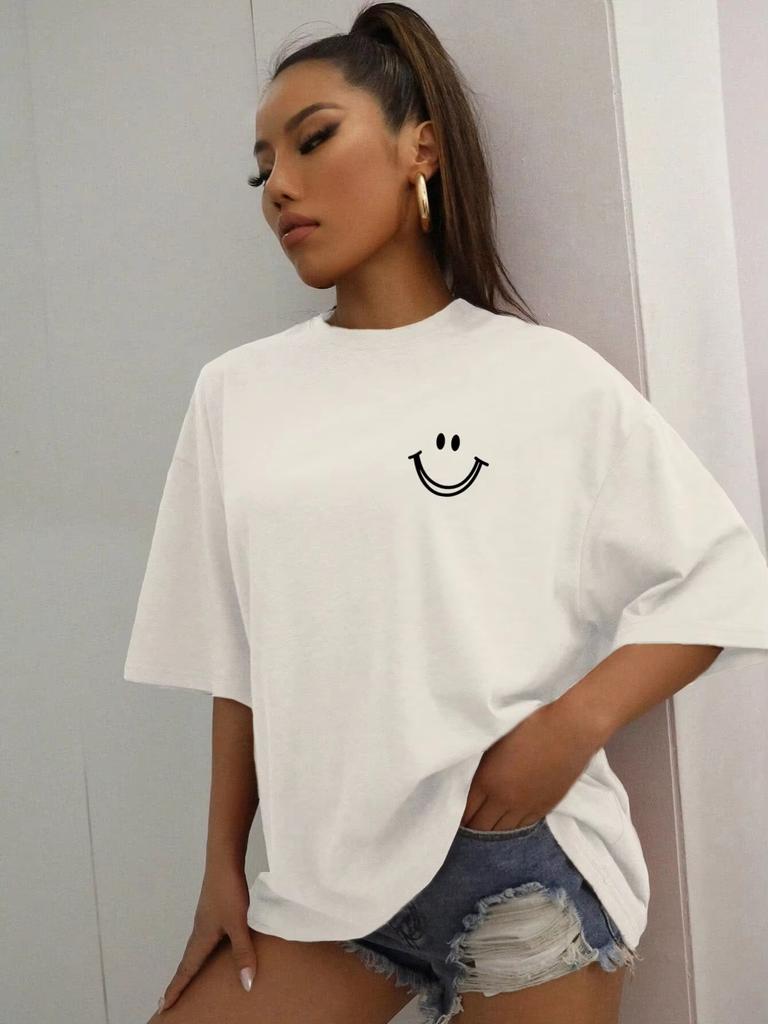 2026 Summer Happy Expression Printed Unisexs Short Sleeve Street Hip Hop Tee Clothing Breathable Tops Crewneck Unisex Tshirts Top