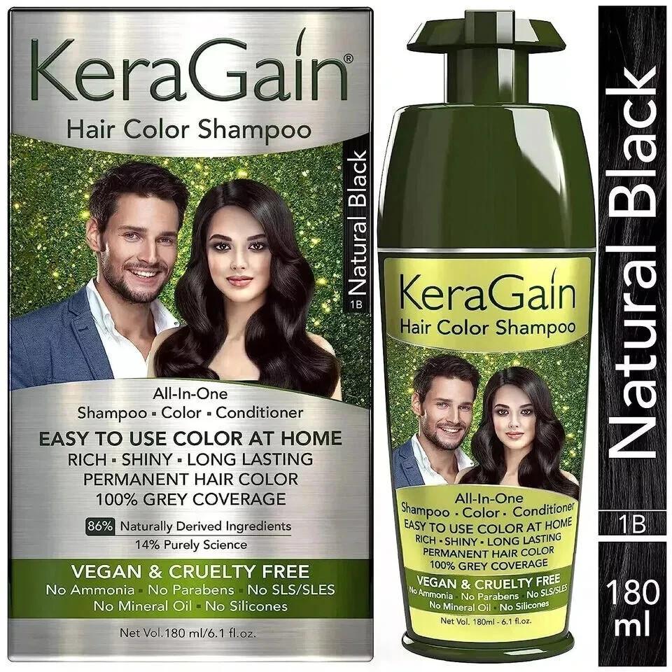 Looks21 Kera Gain Hair Color Shampoo (Natural Black, 180ml) Ammonia Free