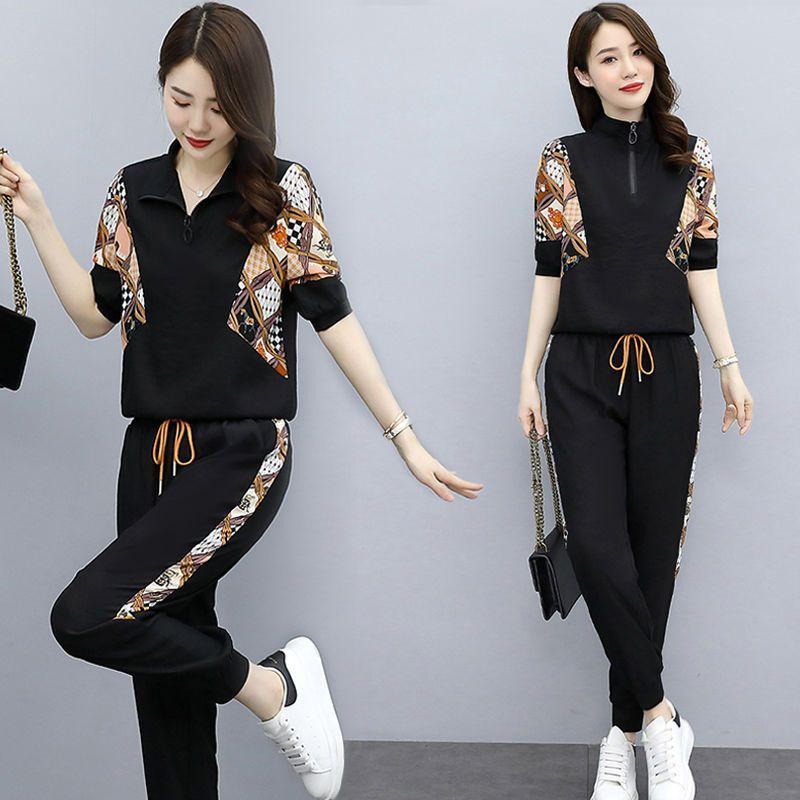 

Элегантный облегающий летний наряд из ледяного шелка, спортивный комплект из двух предметов для женщин XXXL чёрный