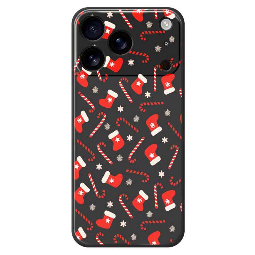 For iPhone 17 Pro Case Red Canes and Stockings Pattern Printing Straight Edge TPU Phone Back Cover