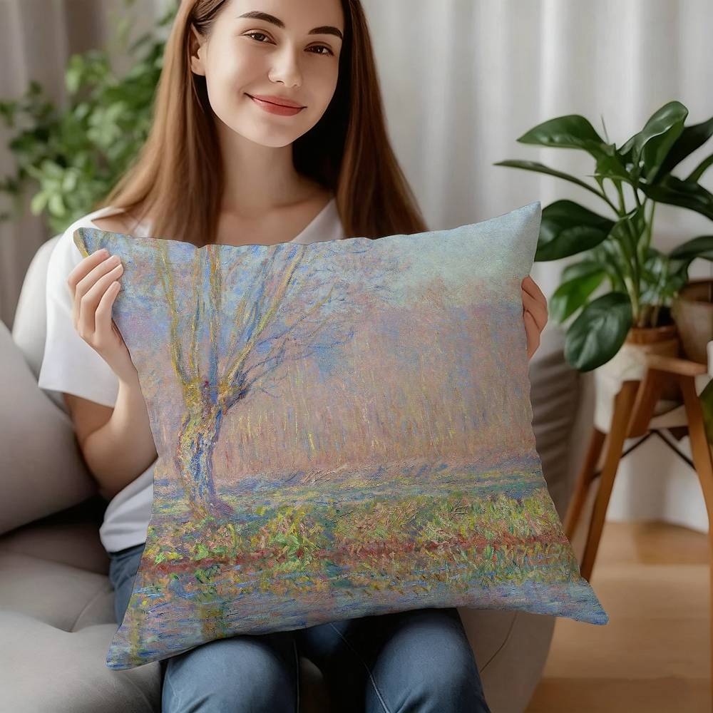 C-Claude MonetS Art Pillow Case Sofa Decorative Home Double-sided Printing Short Plush Cushion Pillow Cover Holiday Gift