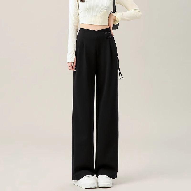 Elegant High Waist Wide Leg Pants with Ancient Button Design for Women