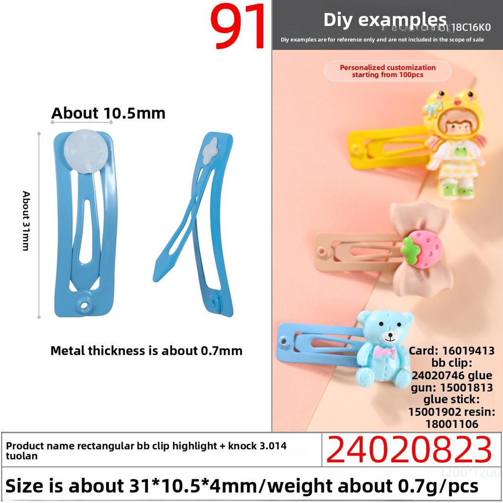 Mini Quadrat Pulverbeschichtet Hochglänzend Bb-Halter Niedlicher Kinder Macaron Bunter Bye-bye-Halter Handgefertigtes Haaraccessoire