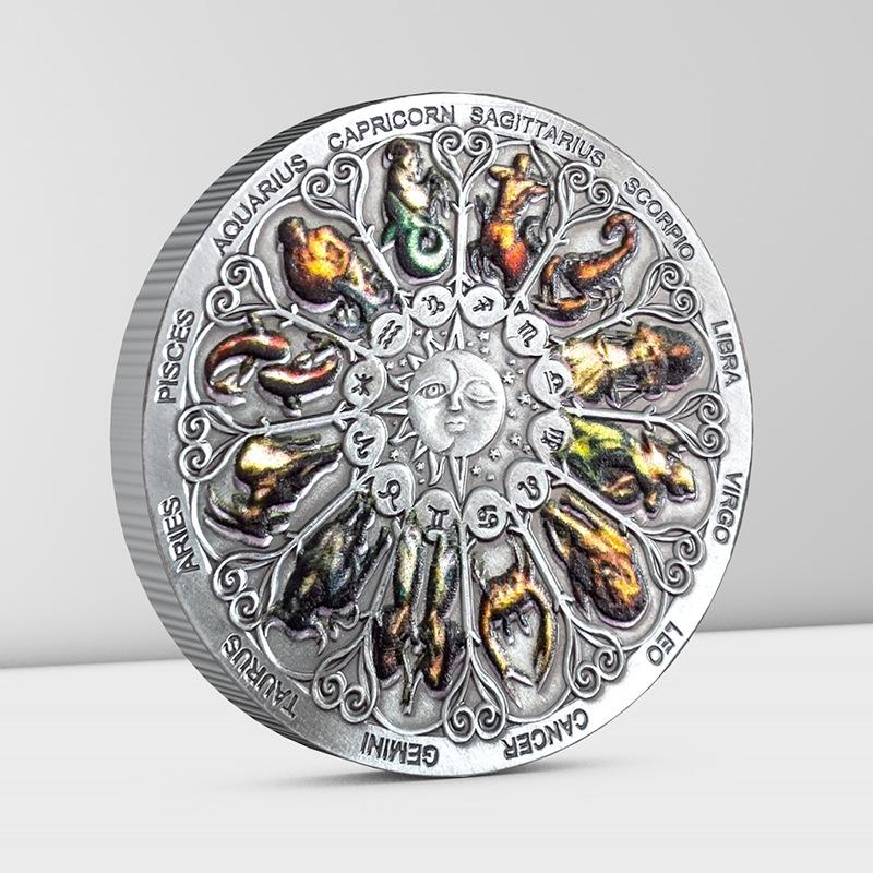 Vintage, Silver, Zodiac Signs, Metal Coins, Small Items, Creative Coins, Gifts