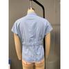 Camicie estive da donna Manica corta Chiffon Scollo a V Bottoni Elegante Cintura Camicia