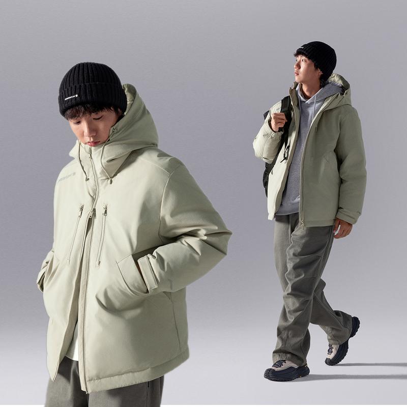 Li Ning CF Su Red Velvet Hot Pot Wasserabweisende Warme Lockere Kapuzen-Trend-Daunenjacke Herren Oberbekleidung Limette AYMU221-2