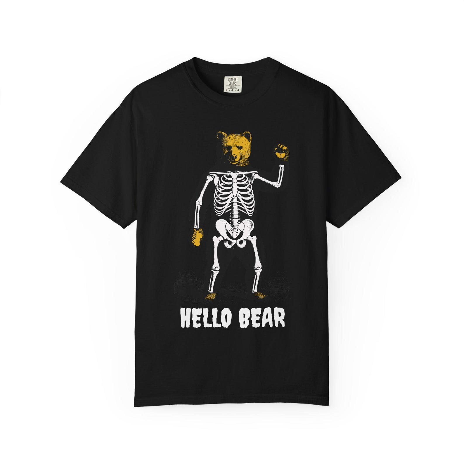 Hello Bear Skeleton T-Shirt: Funny Halloween Animal Tee XL