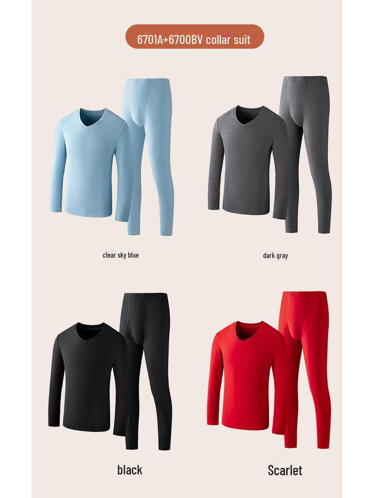 Men's Double-Sided Fleece Thermal Underwear Set – Soft, Warm, Thick Solid Color Round Neck for Autumn and Winter