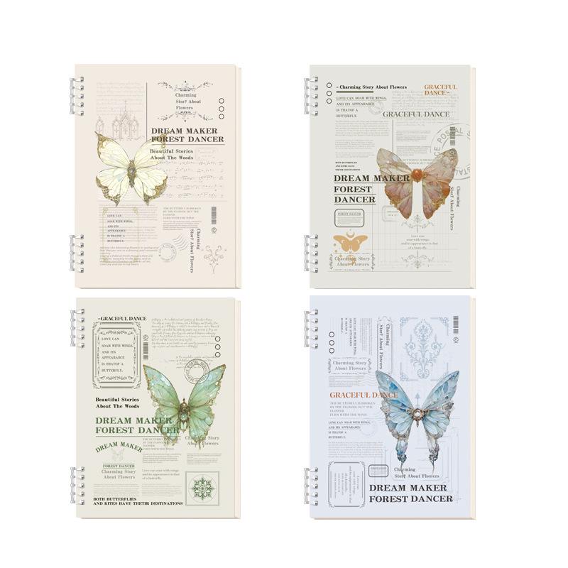 Butterfly Retro English Loose-Leaf Binder: A5 Lined Inner Core B5 Single Book with OPP Bag Packaging