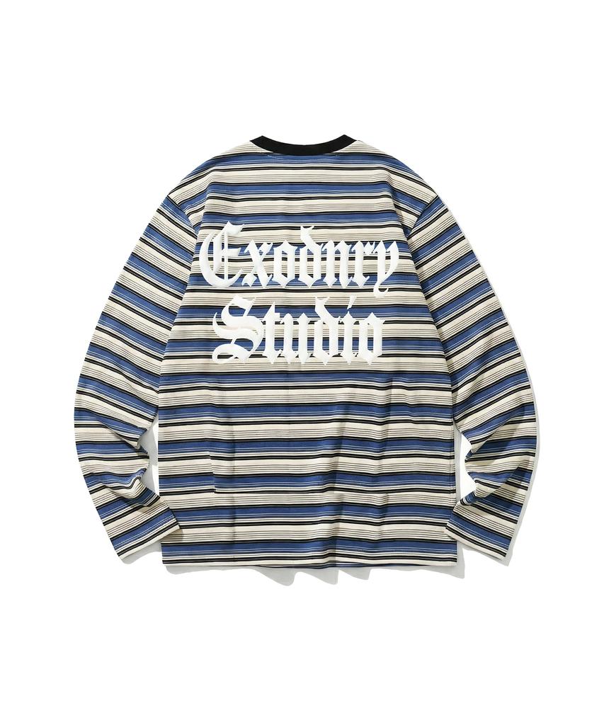 EXTRAORDINARY Gothic Logo Stripe Ls Tee Blue