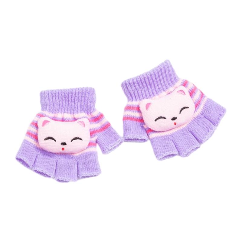 Kids Cartoon Animal Warm Gloves Handwoven Half Finger Gloves Universal Handwear