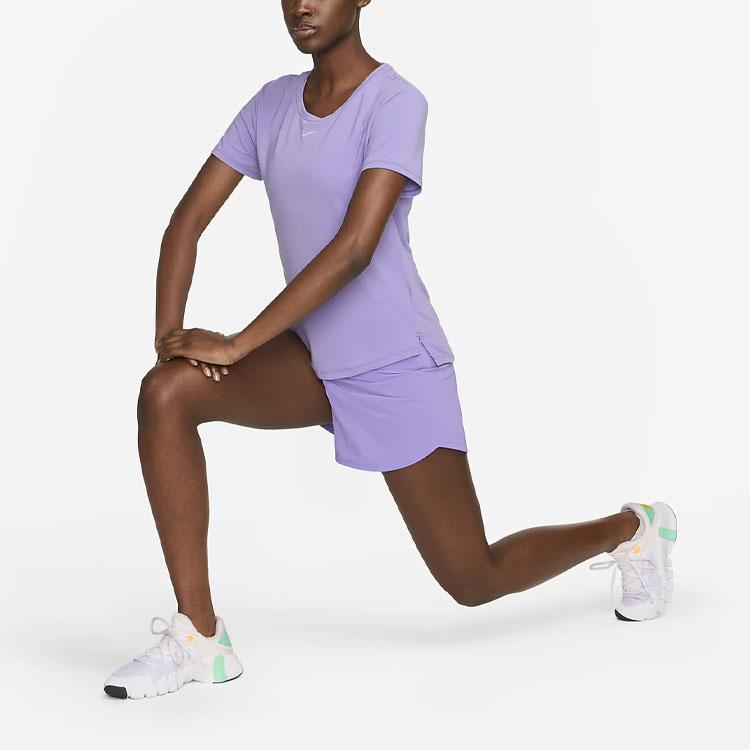 Nike Dri-Fit One Luxe Solid Logo Crew Neck T-Shirt Women Tops Purple DD0619-567