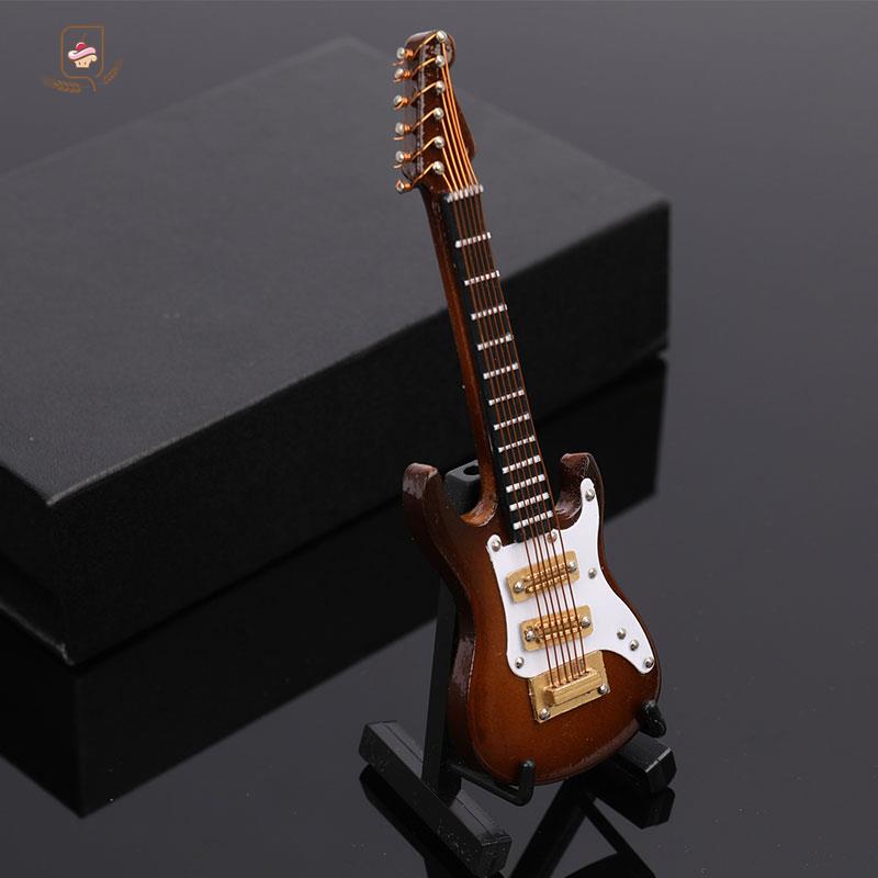 1pc Mini Electric Guitar Wooden Miniature Guitar Model Musical Instrument Guitar Decoration Gift Decor For Bedroom Living Room