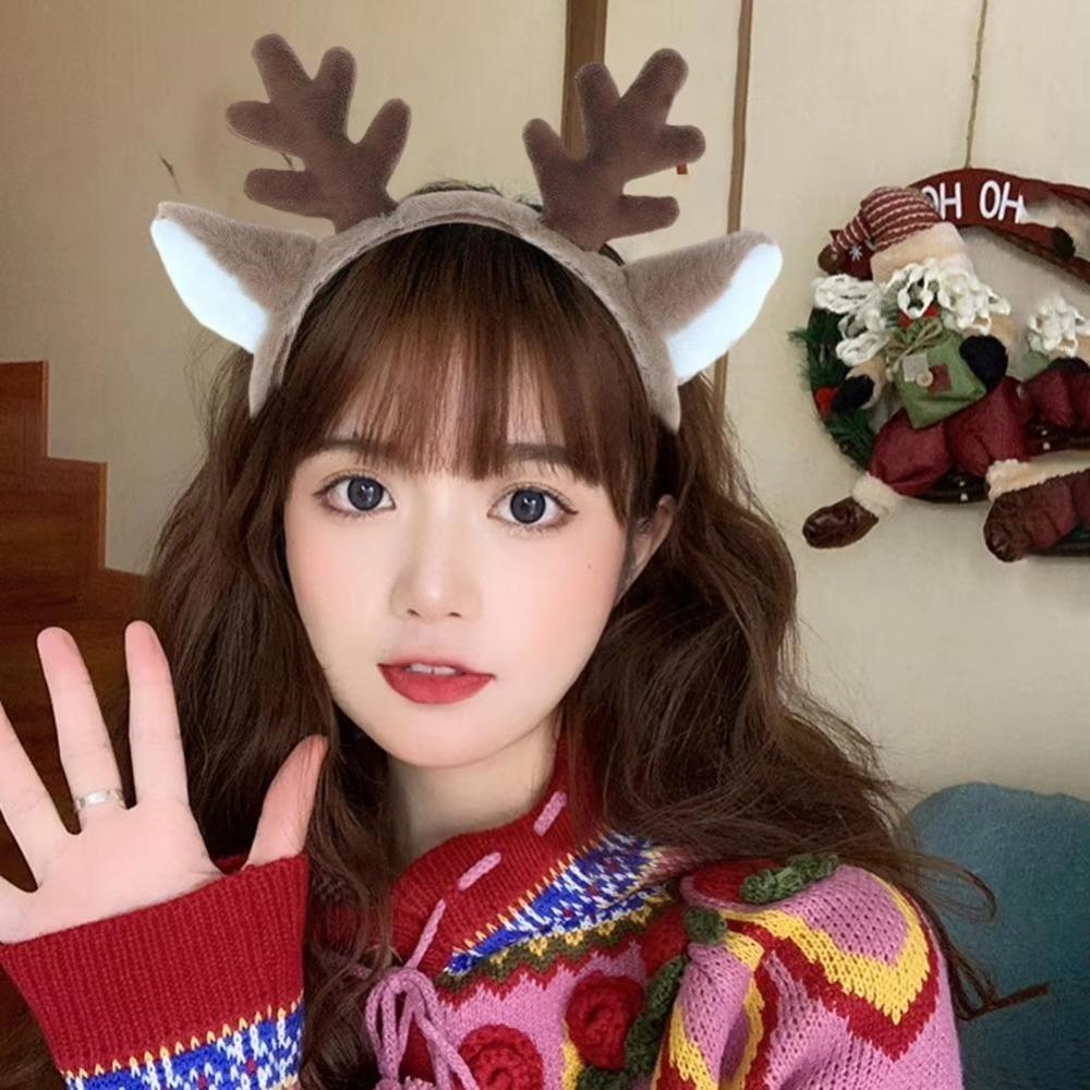 Faux Fur Hairband Deer Ear Hair Hoop Plush Antler Horn Hairband  Hair Accessories