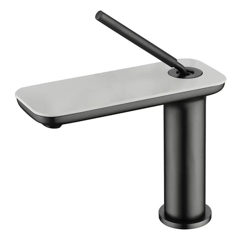 

Basin Faucet Bathroom Hot Cold White Mixer Crane Deck Single Lever Black Tap Mixer Brass Waterfall Faucet серый