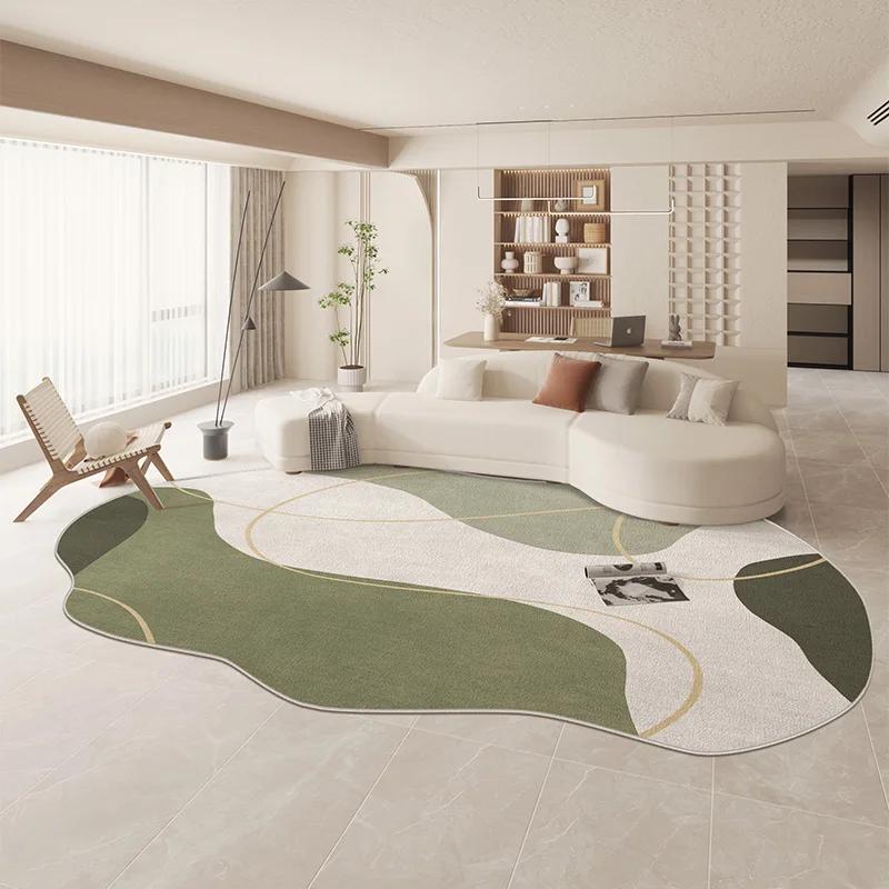 Large Area Green Rugs for Bedroom Nordic Living Room Decoration Shaped Carpet Irregular Plush Lounge Rug Home Thick Washable Mat