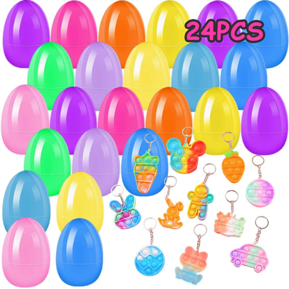 12/24/48 Pack Kids Easter Egg Hunt Game Party Favors Prefilled Easter Eggs Stress Relief Toys with Mini Plush Toy Easter Basket