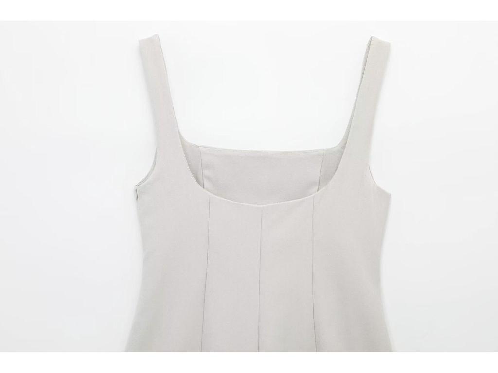 2025 Spring/Summer Women's Backless Sleeveless Square Neck Jumpsuit Dress with Patch Pocket and Spaghetti Straps