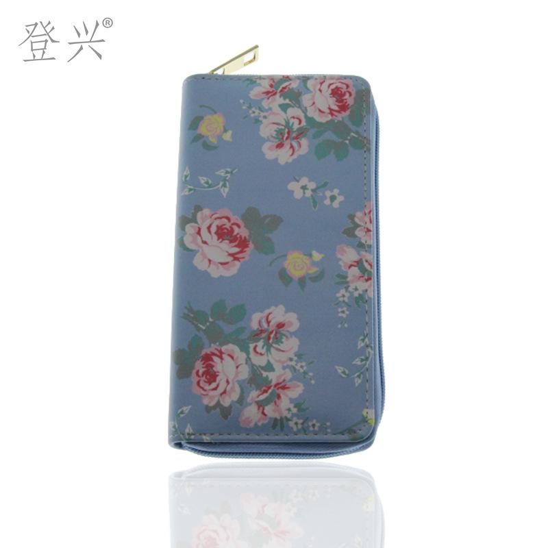 Ny plånbok med dragkedja och blommönster, plånbok med blommor och fåglar.