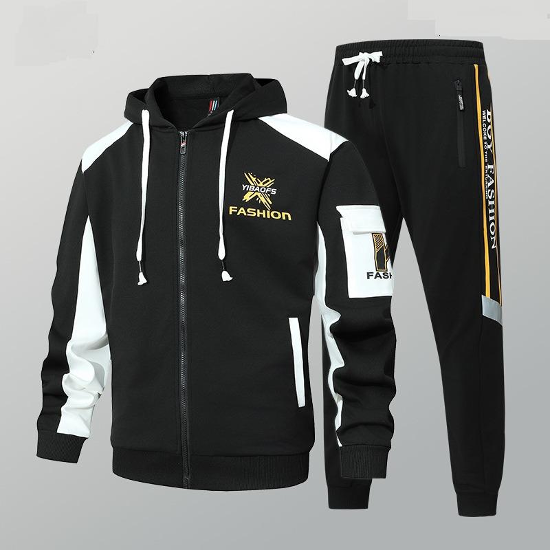 

Повседневный спортивный костюм для молодых мужчин Мужской и стильный кардиган и брюки Мода высокой улицы Комплект из двух предметов XXL белый