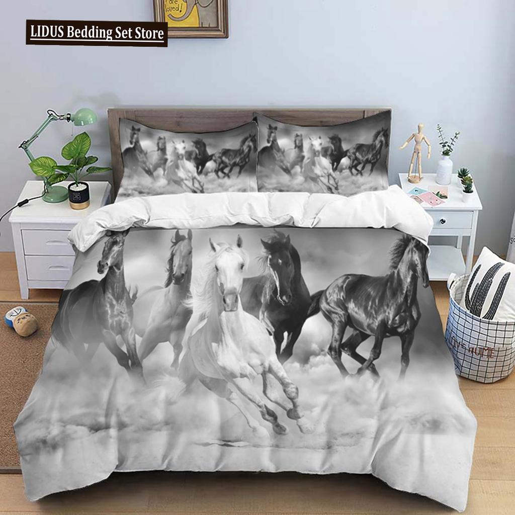 Horses HD Print Bedding Set double Bed Boys Bed Duvet Covers Pillowcases Comforter Bedding Set Teens King Size Bedding Set