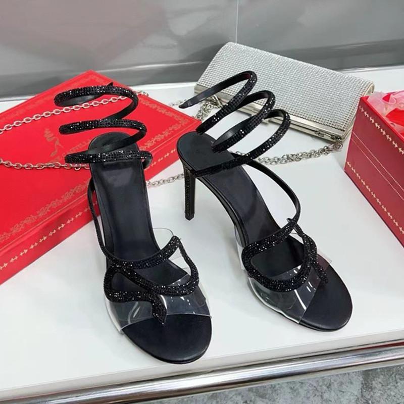 Fashion Summer Sandals Women Rhinestones Snake Twine Around Ankle Strap Wedding Shoes Fashion PVC Crystal High heels Gladiator Sandals