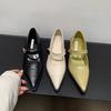 Temperament Mary Jane Single Shoes Women's Heightening Soft Leather Retro Shallow Mouth Pointed Head One-word Buckle Not Tired Feet High Heels