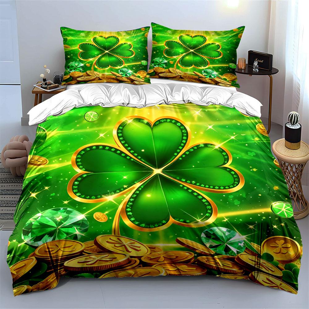 Lucky Clover Decorative Set Bedding Set with 1 Duvet Cover 2 Pillowcases Single Double King Queen Gift