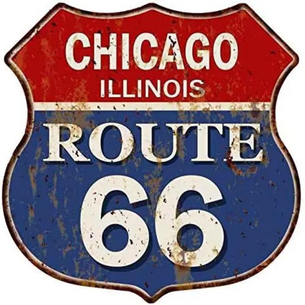 Vintage Route 66 Square Metal Tin Sign Garage Home Bar Decor 20x20cm