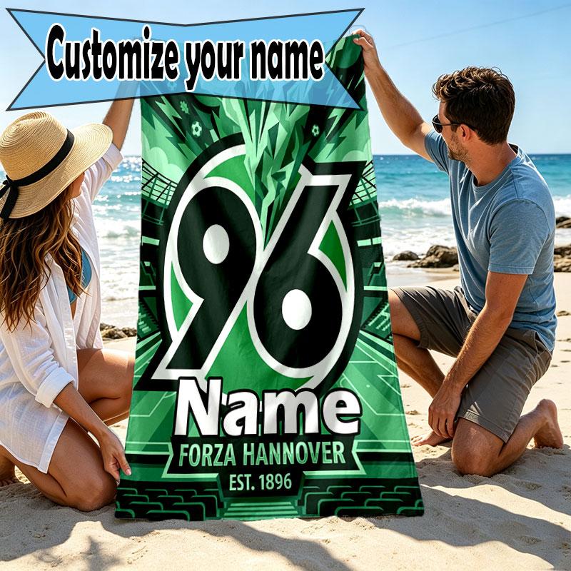 Custom Name Personalized Hannover 96 Football Print Beach Towel, for Trip Camping Beach Party Home Decor, Birthday Gift for Family & Friends
