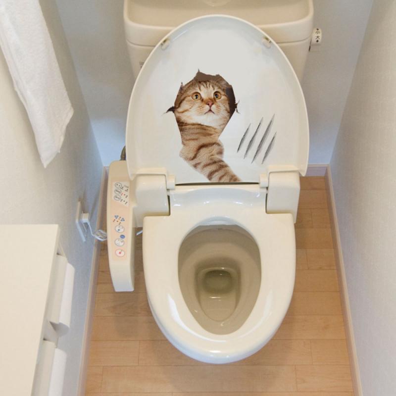 Модная 3D наклейка на туалет с котом — фото 12