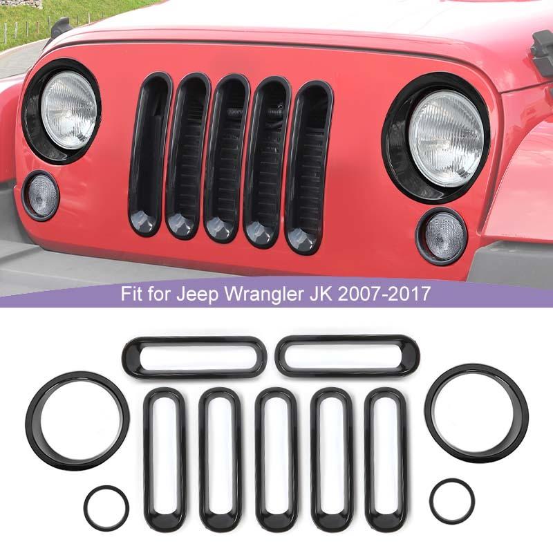 Car Headlight Lamp Circle Grille Front Turn Signal Light Circle Decoration Cover Stickers For Jeep Wrangler JK 2007-2017 Exterior Accessories