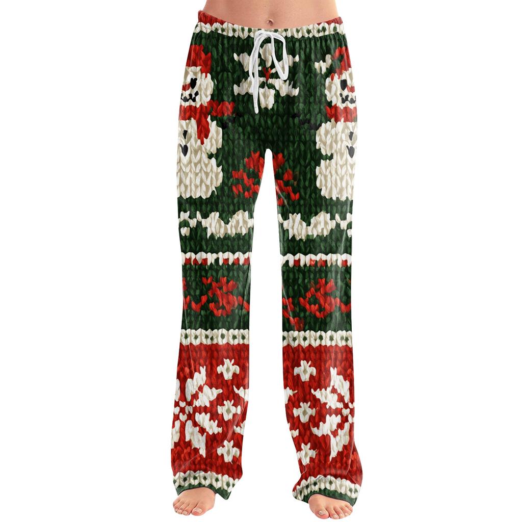Women's Christmas Print Casual Pants with No Pockets for Holiday Wear