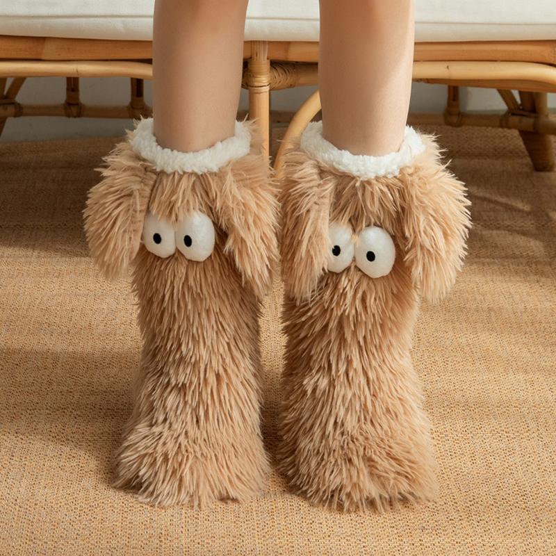 1 pár Vnitřní pantofle Jedna velikost Podkolenky na podlahu Teplé podkolenky do půl lýtka Vtipný protiskluzový design podrážky Fleecová podšívka Vícebarevné