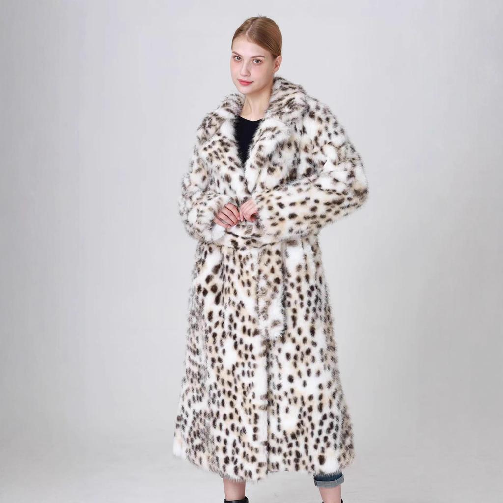2025 New Leopard Print Fur Coat Long and Thick Warm Coat
